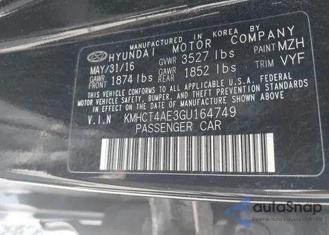 2016 Hyundai Accent Se z USA, uszkodzony, nr VIN KMHCT4AE3GU164749